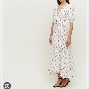 Reformation Weiss Linen Dress white with cherries